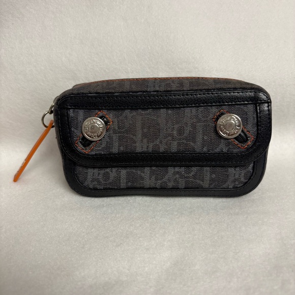 Dior Accessories - VTG CHRISTIAN DIOR Flight Zipper Small Denim Pouch Snap Pocket Blue Orange